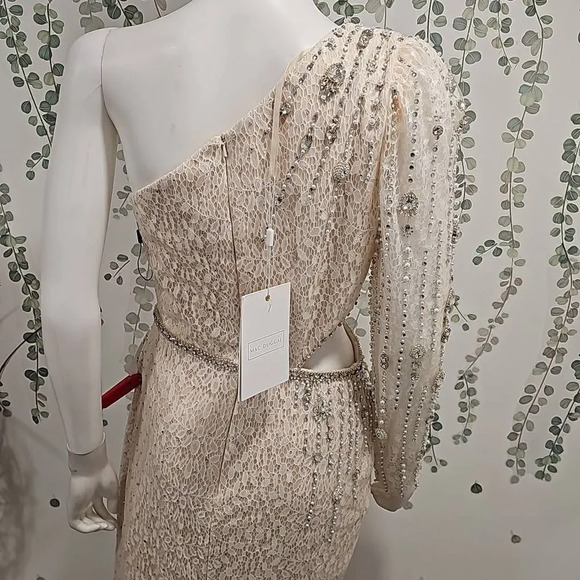 Mac Duggal EMBELLISHED ONE SLEEVE CUT OUT GOWN Sz 8 - Picture 10 of 12